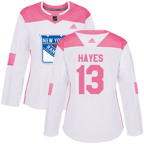 Adidas Rangers #13 Kevin Hayes White/Pink Authentic Fashion Women's Stitched NHL Jersey